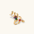 Gold-plated adjustable ring with organic floral design featuring multicolored natural stones and freshwater pearls.